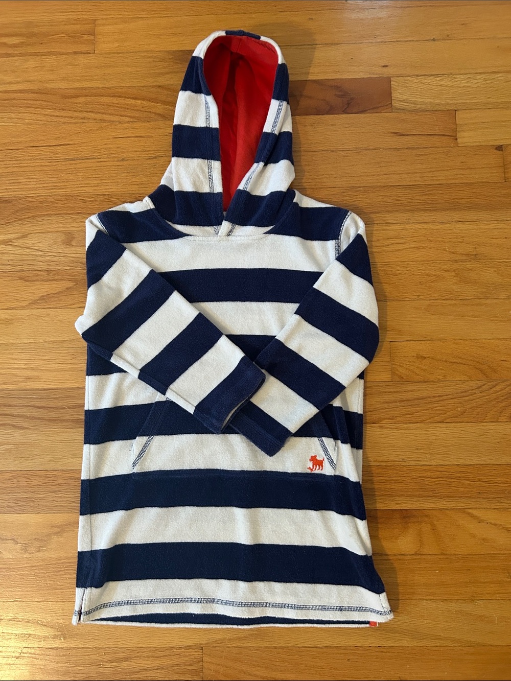 Mini Boden kids Navy & White Striped Hooded Pullover Shirt